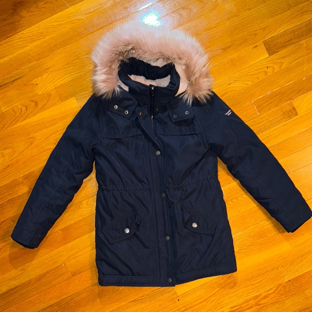 Abercrombie kids Navy Parka with Faux Fur Hood size 13/14